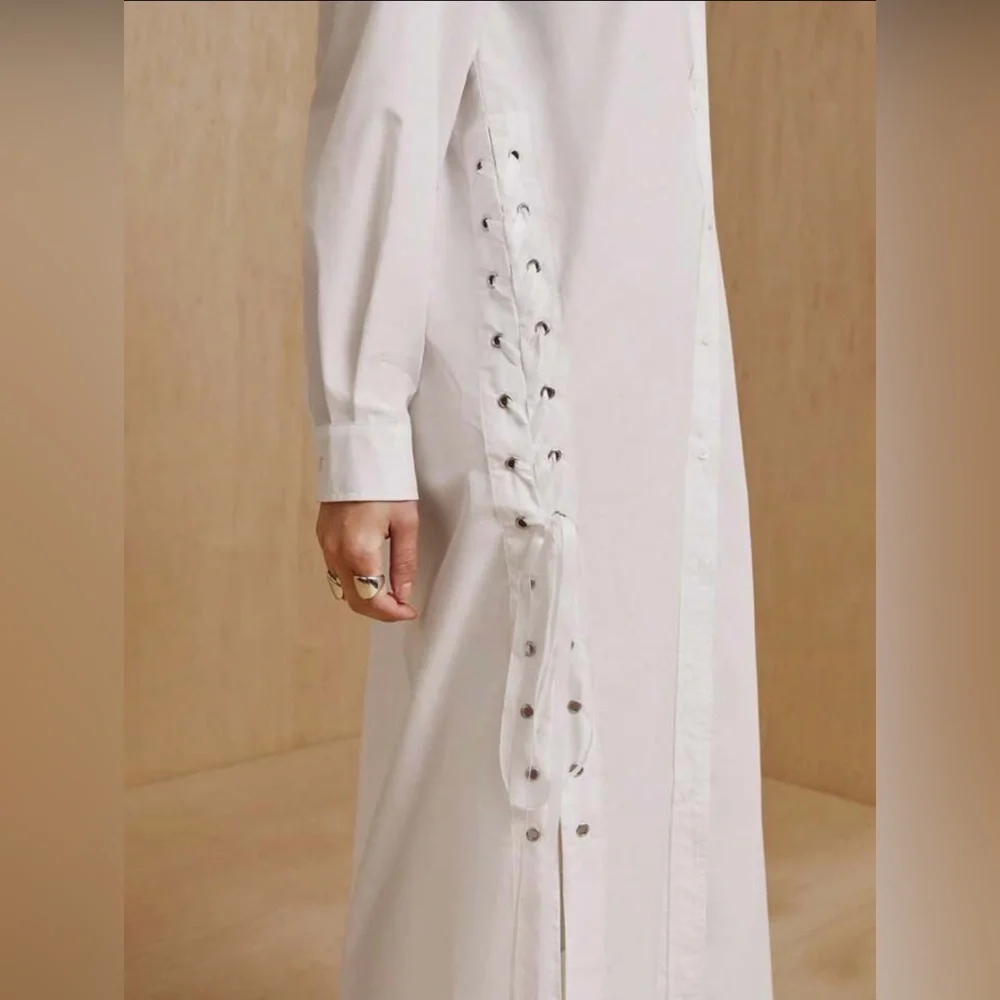 SHEIN X MONSE Side-Laced Button-Down Shirt Dress - Picture 7 of 9